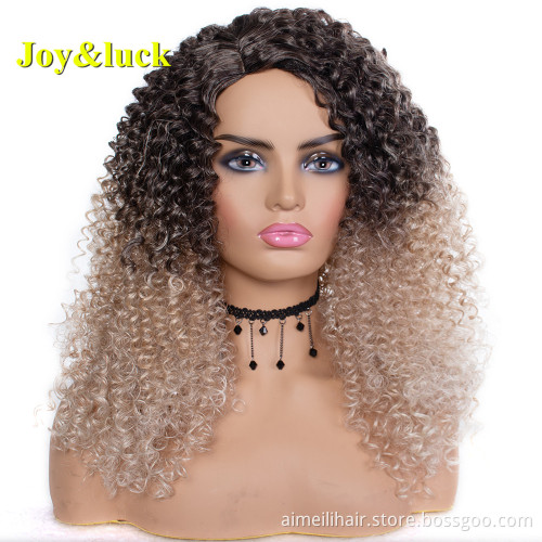 Long Afro Kinky Curly Wigs For Black Women  Black Ombre Blonde Color Natural And Soft Synthetic Hair Wig